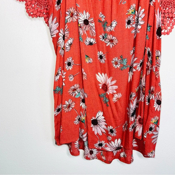 Maurices Burnt Orange Sunflower Print Lace Sleeve Tie Back Top Medium Women’s - Picture 5 of 12